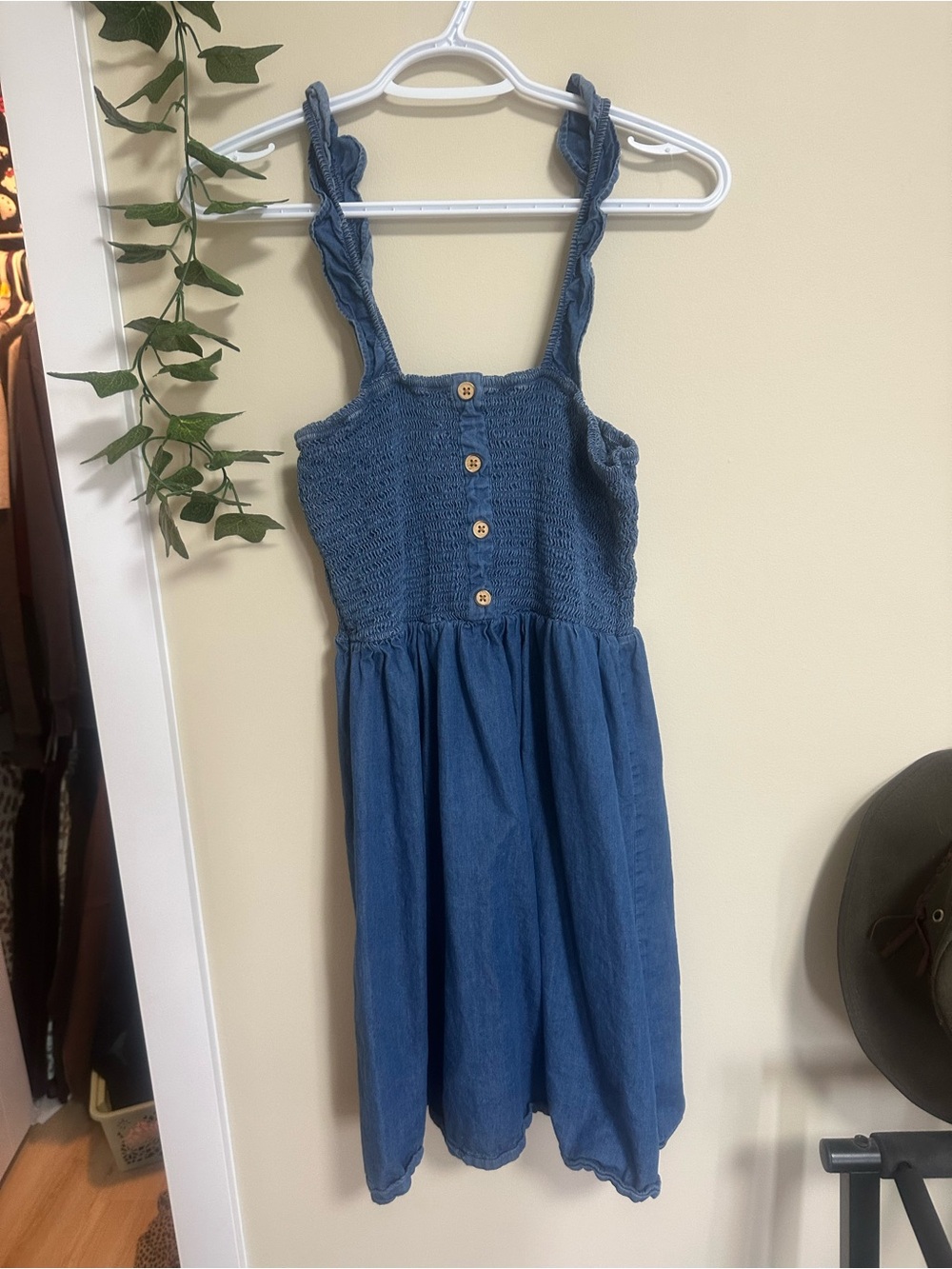 denim ruffle dress madison grey